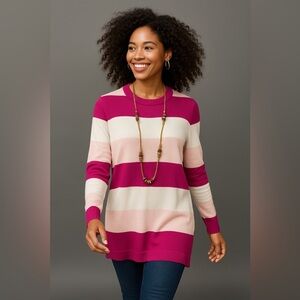 Laundry By Shelli Segal Pink and White Striped Sweater+ earrings + necklace ❤️
